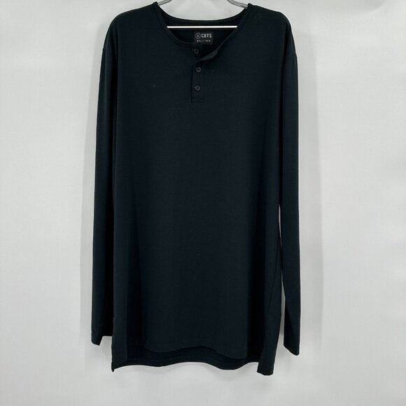 Cuts Clothing Long Sleeve Henley Tee sz XXL Black T-Shirt Split Hem PO - Picture 1 of 7